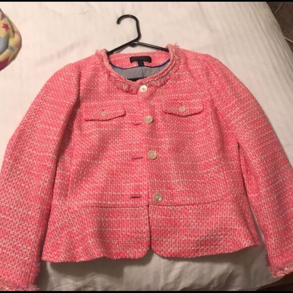 💜 J. Crew Hot Pink Tweed Blazer w/ Peplum Ruffle - Picture 2 of 5